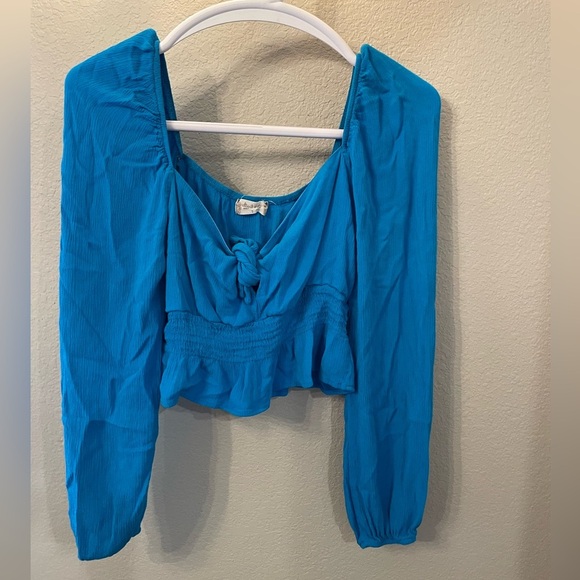 Altar'd State Blue Crop Top Small Blouse Shirt Coquette Twee Rave Fairy Preppy - Picture 1 of 6